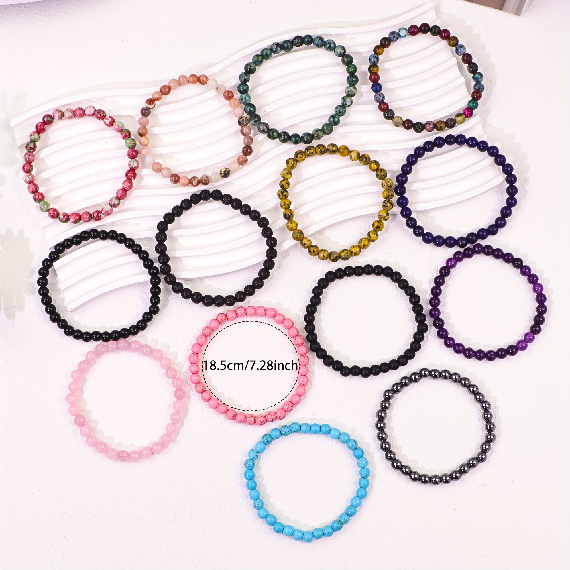 14pcs Natural Stone Bracelets Set for Summer Layering